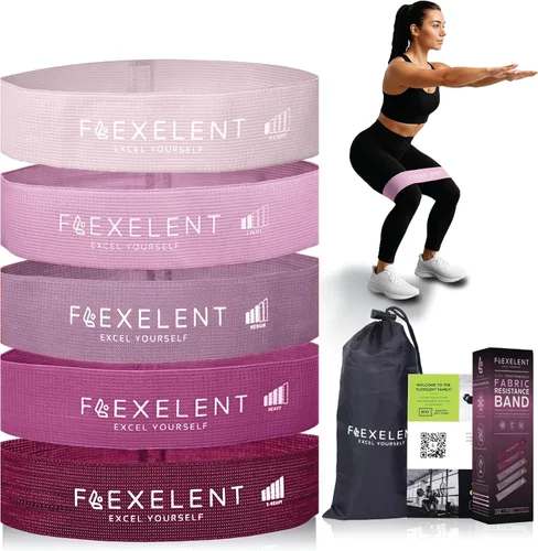 Miniatura 11 de Bandas de resistencia de tela para hacer ejercicio – 5 niveles de fuerza desde extra ligera hasta extra pesada – Bandas de entrenamiento gruesas