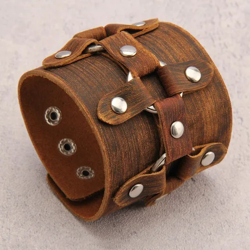 Miniatura 4 de Pulsera de cuero para hombre, brazaletes de cuero punk, pulsera de cuero negro para mujer