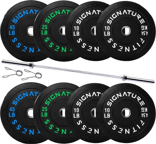 Miniatura 12 de Fitvids Juego de discos de peso olímpicos de goma de 2 pulgadas, juego de discos de parachoques con barra para entrenamiento de fuerza, 180-390