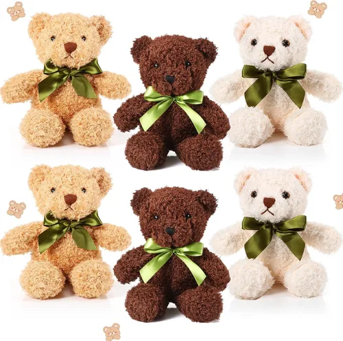 Miniatura 11 de HyDren 6 piezas de oso de peluche suave para niños, juguetes de regalo, decoración de baby shower (felpa corta, marrón)