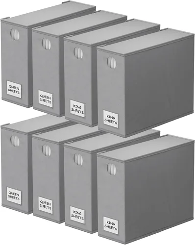 SpaceAid Paquete de 8 Organizadores y Almacenamiento de Sábanas de Cama, Organizador de Sábanas Plegable para Armario de Ropa Blanca, Carpeta Gris