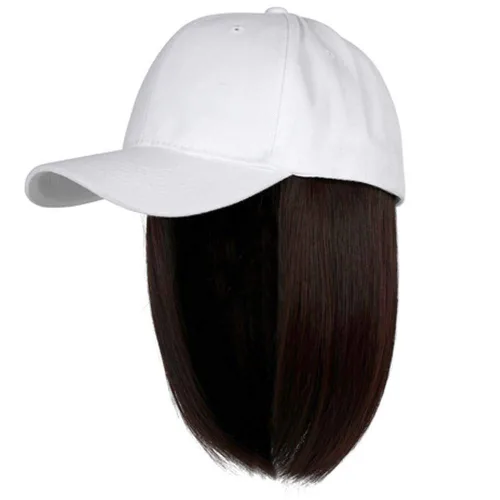 Miniatura 7 de YEKEYI Gorra de béisbol con extensiones de cabello, peluca sintética para mujer, gorra de béisbol ajustable (beige negro)