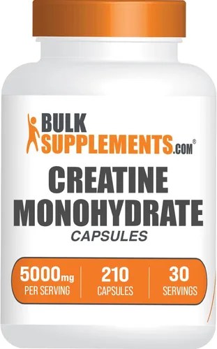BulkSupplements. com Creatina Monohidrato Cápsulas – Monohidrato de creatina micronizada, nutrición deportiva – 7 cápsulas por porción, 5000 mg, sin