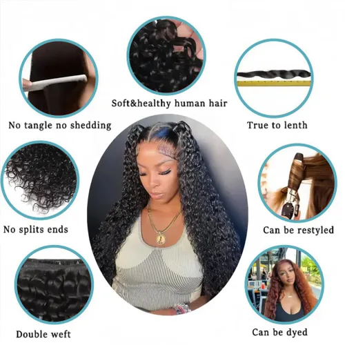 Miniatura 4 de Borchan Water Wave 3 Paquetes Cabello Humano Húmedo y Ondulado Cabello Humano 3 Paquetes para Mujeres Negras 16 18 20 Pulgadas Paquetes Brasileños