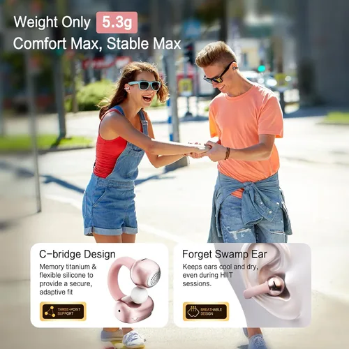 Miniatura 2 de A50 Auriculares de botón, auriculares Bluetooth 6.0 inalámbricos de oído abierto con comodidad sin peso de 5.3g, 48H de tiempo de reproducción, Oro