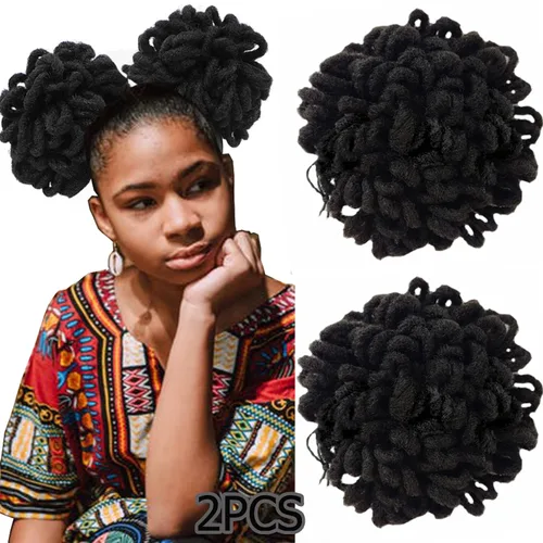 Miniatura 10 de DreadLock Moño Loc Moño de Pétalo Moño Afro High Puff Peluca de Cola de Caballo con Cordón Sintética Locs Falsos Moño de Cabello Cola de Caballo