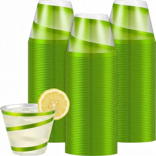 Miniatura 16 de Gejoy Tazas de plástico con borde en espiral de 9 onzas desechables, tazas de vino de plástico elegantes y transparentes, elegantes jarras de Oro
