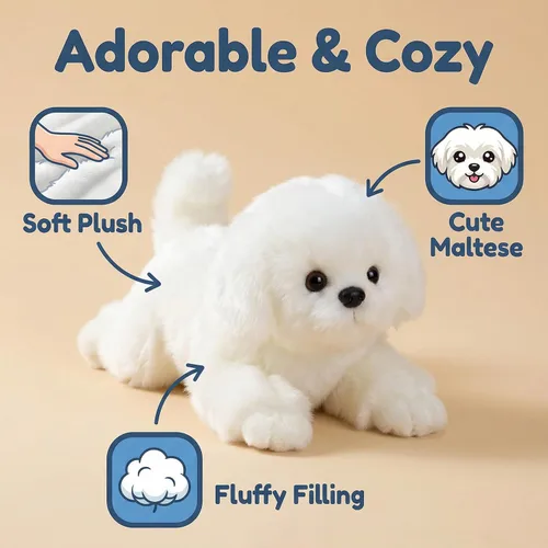 Miniatura 2 de CU-MATE Juguetes de peluche maltés de 12 pulgadas, simulación realista y realista, juguete de peluche suave hecho a mano, regalo para niños y niñas