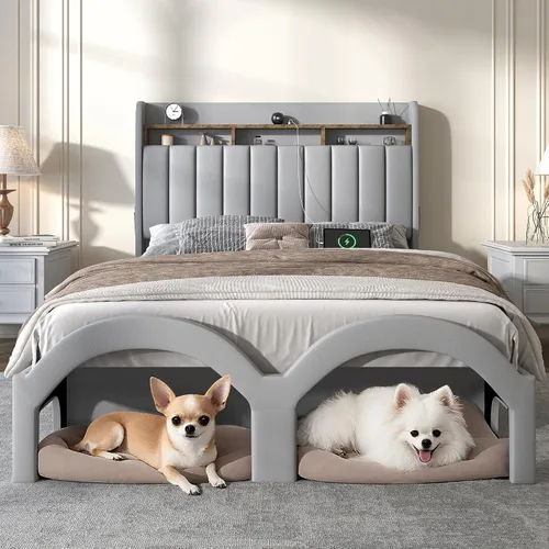 Miniatura 8 de SIBEDS Base de cama Queen con cabecera de almacenamiento de 2 niveles, cama de plataforma Aurora de piel sintética con proyector Galaxy Star, base
