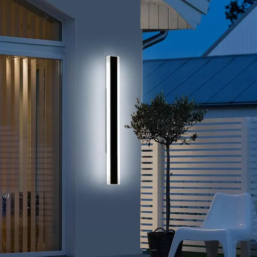Miniatura 102 de Luz de pared exterior moderna de 47 pulgadas, accesorios de iluminación exterior de acrílico negro de 3000K, montaje en pared, luces de porche