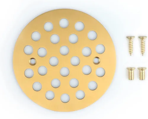 Miniatura 4 de Tapa de Repuesto para Drenaje de Piso Redonda Atornillable de 4-1/4 Pulgadas Rejillas para Escurridor de Ducha (Dorado Cepillado)