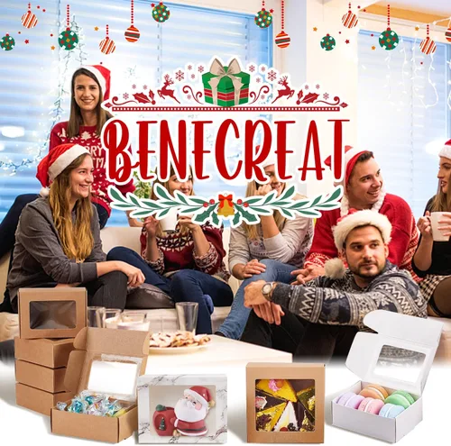 Miniatura 4 de BENECREAT 30 paquetes de cajas cuadradas de papel kraft marrón de 2.5 x 2.5 x 1.2 pulgadas, cajas de regalo con ventana transparente para regalos