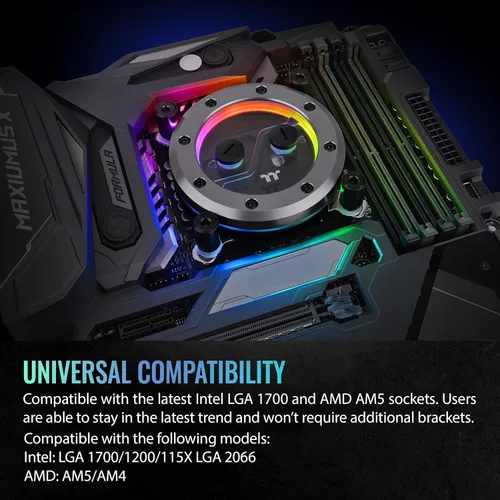 Miniatura 6 de Thermaltake Pacific SW1 Plus Bloque de agua para CPU, sensor de temperatura, compatible con LGA 1700 / AM5, 12 LED direccionables, control