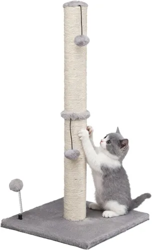 MECOOL Poste rascador para gatos de 34 pulgadas de alto, rascador de sisal, árboles con bola colgante para gatos de interior, gris