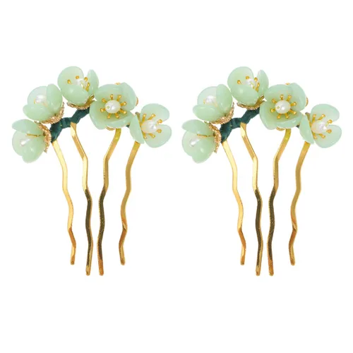 Miniatura 10 de Beaupretty 2 piezas de Jade Flower Hair Women Girls Hair Stick Chino Retro Chignon Pin palillos para el cabello, accesorios de peinado (blanco)