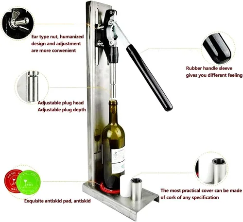 Miniatura 3 de Máquina de prensado manual de tapón de cerveza con tapón de inserción de 2 POM, máquina de prensado de tapa de botella de vino de cerveza 300/h