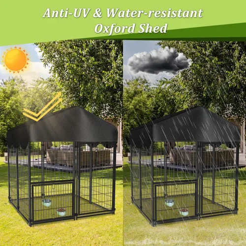 Miniatura 4 de Perrera resistente para perros al aire libre, perreras cubiertas exteriores con techo, 4 x 4.2 x 4.5 pies, puerta de comedero ajustable para perros