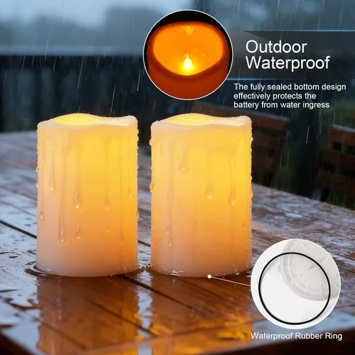 Miniatura 5 de Amagic Paquete de 2 velas eléctricas de plástico sin llama de 6 x 4 pulgadas para exteriores con control remoto y temporizador, velas falsas