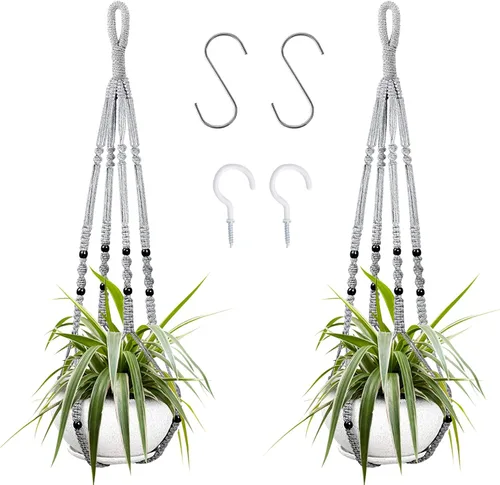 Miniatura 13 de Augshy Colgador de plantas de macramé, 2 piezas de soporte colgante para plantas con extensor, colgadores de plantas para decoración de interiores