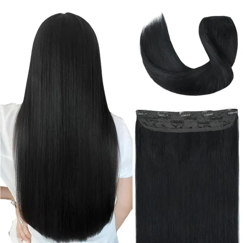 Miniatura 13 de Winsky Extensiones de cabello de cabello humano real - Una pieza con reflejos rubios, extensiones de cabello Remy con clip para mujeres