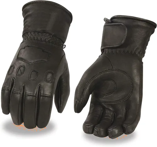 Guantes Milwaukee Leather MG7534 para hombre de piel de ciervo negros con cierre de cincha y correa de muñeca para motocicleta
