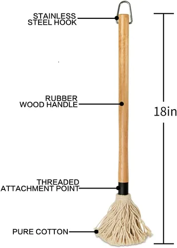 Miniatura 3 de YFWOOD Cepillos para fregona de barbacoa para salsa, 18 pulgadas para parrilla, mopa de madera de mango largo con 4 cabezales de repuesto