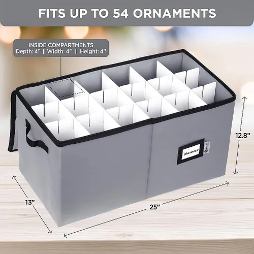 Miniatura 3 de Contenedor de almacenamiento para adornos de Navidad con divisores, almacena hasta 54 adornos, con cremallera, cómodo, ajustable, organizador grande