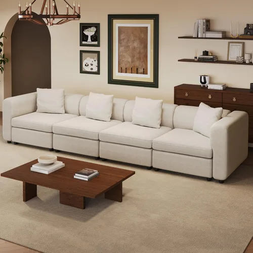 Miniatura 17 de Sofá modular modular de 3 plazas, terciopelo moderno con funda de cojín extraíble y lavable para espacios pequeños, marco de madera maciza, 108.66