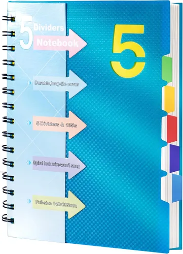 Miniatura 9 de CAGIE- Cuaderno pequeño universitario con tapa en espiral, A5 de 5 x 7 pulgadas, con pestañas separadoras extraíbles para 5 materias, 220 páginas