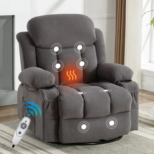 Miniatura 3 de Silla giratoria reclinable de masaje reclinable con carga USB y control remoto de carga lumbar de 8 puntos, modos de vibración de 350 libras
