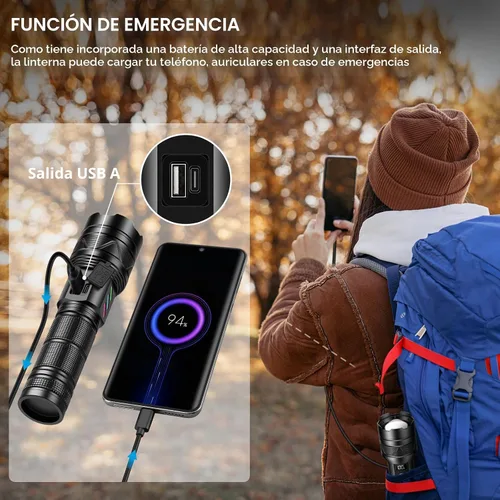 Miniatura 7 de Linternas recargables de 10000 lúmenes altos, largo alcance, 5000 pies, linterna LED súper brillante USB C, alta potencia, multifuncional