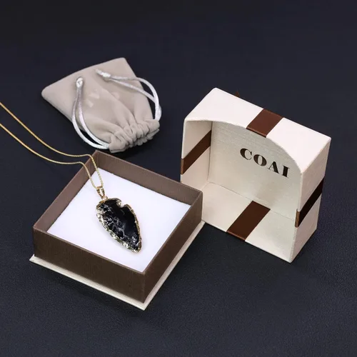 Miniatura 7 de COAI Collar de cristal crudo de obsidiana negra con punta de flecha, Piedra, Obsidiana