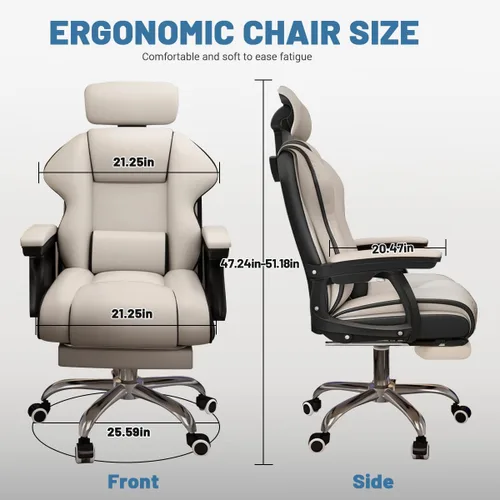 Miniatura 2 de Silla ejecutiva para computadora, silla de escritorio para oficina en casa, ángulo ajustable, ergonómica, de altura ajustable, sillas de piel Blanco