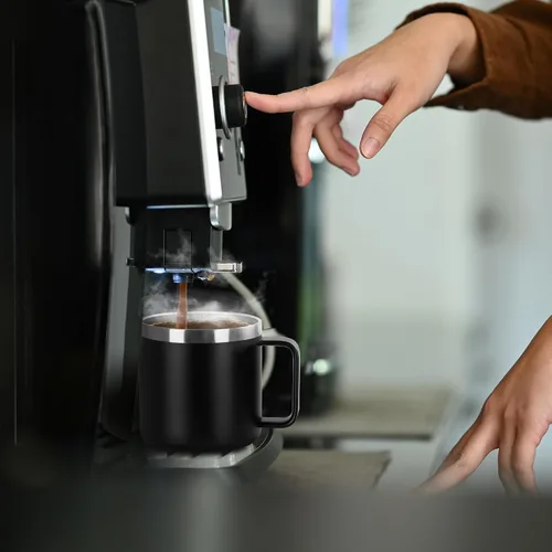 Miniatura 6 de VEGOND Taza de café aislada de 14 onzas con asa, taza de café de viaje de acero inoxidable con tapa, taza de café de metal al vacío de doble pared