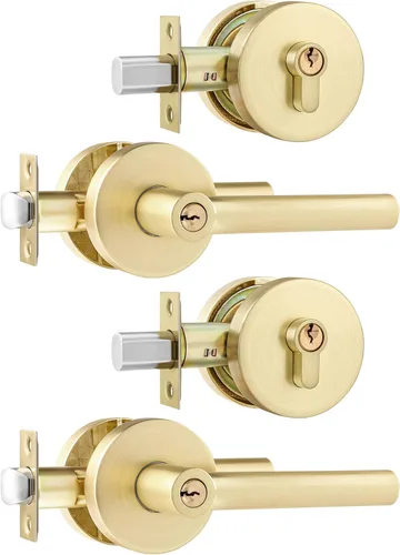 Miniatura 11 de Leydebong Paquete de 1 manija de puerta de entrada resistente dorada (para oficina y puerta delantera) reversible para lado derecho e izquierdo