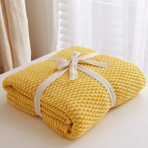 Miniatura 7 de Longhui bedding - Manta de punto amarilla brillante para sofá, suave, acogedora, lavable a máquina, 100% algodón, manta de punto para sofá, pesada