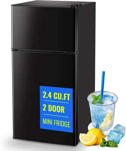 Minirefrigerador de 2.4 pies cúbicos de doble puerta con congelador, tamaño para apartamento, refrigerador pequeño para uso personal, control de