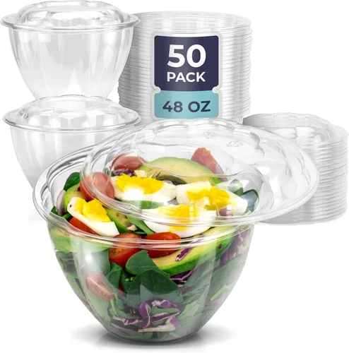 Miniatura 11 de Fit Meal Prep 50 unidades 18 onzas Tazones desechables de plástico transparente para ensalada con tapas herméticas - Para llevar para almuerzo