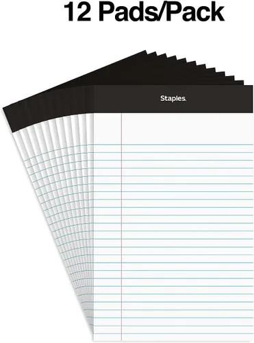 Miniatura 2 de STAPLES Bloc de notas, 5 x 8 pulgadas, rayas estrechas, blanco, 50 hojas/bloc, paquete de 12