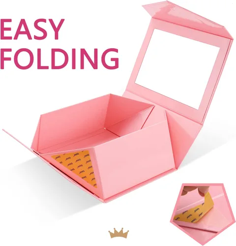 Miniatura 6 de PACKQUEEN Caja de regalo rosa con ventana, 9x6.5x3.8 pulgadas, caja de regalo transparente para regalos, contiene cinta, tarjeta, caja de regalo