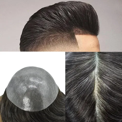 Miniatura 55 de Hair Nature - Tupé para hombres, sistema de repuesto de piezas de cabello humano, unidades de pelo negro con bucle en V de piel fina, 100% cabello