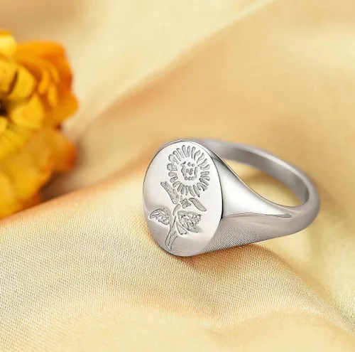 Miniatura 5 de You are My Sunshine - Anillo de circonita cúbica para mujer, diseño de flor de amapola gruesa, de acero inoxidable, regalo de joyería