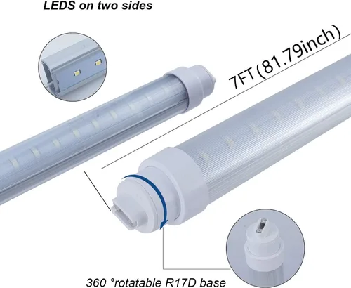 Miniatura 3 de Paquete de 6 T10 7FT 60W LED Tubo de luz de tienda de luz de doble cara 360° giratorio R17D Base Ballast Bypass 7 pies Anuncio Señal Iluminación 2