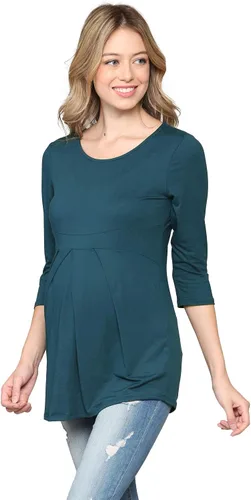 Miniatura 58 de LaClef - Blusa de maternidad para mujer, cuello redondo, manga 3/4, plisada al frente, estilo peplum