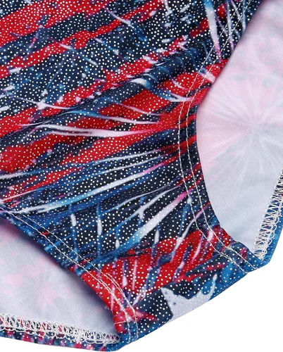 Miniatura 6 de Zaclotre Mallas de gimnasia de manga larga con estrellas brillantes para niñas patrióticas de Estados Unidos para niños, plateado