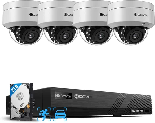 Miniatura 12 de Sistema de cámara de seguridad 4COVR PoE, 8X 5MP IK10 Cúpula IP67 a prueba de vandalismo con audio, NVR de 8 canales 4K con HDD de 2TB, detección AI