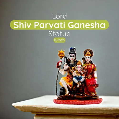 Miniatura 6 de Vedic Charya - Ídolo Shiv Parivar de 8 pulgadas Hecho a mano de poliresina Shiva Parvati y estatua del Señor Ganesha escultura de Dios para templo
