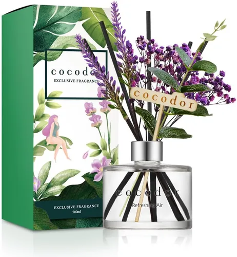 Miniatura 45 de COCODOR Juego de Difusor de Varillas de Junco con Flores / 6.7 oz / Eucalipto Limón / Difusor de Aroma con Varillas Fragancia para el Hogar Difusor