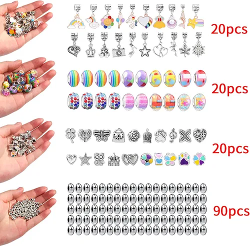 Miniatura 3 de Jieaissna Juego de 165 piezas de joyería para niñas pequeñas, kit de fabricación de pulseras de joyería artesanal con cuentas, colgantes, pulseras