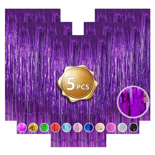 Miniatura 8 de Paquete de 5 cortinas de oropel con flecos de papel de aluminio, con purpurina, para boda, 3.28 pies x 6.56 pies, oropel metálico para boda